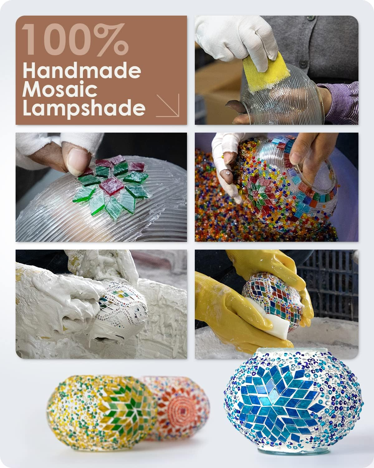 Yarra-Decor Turkish Moroccan Lamp with Bronze Base Handmade Tiffany Mosaic Glass Lamps Portable Bedside Rechargeable Battery 2000Mah (LED Bulb Included)(2) Blue2 image number 3