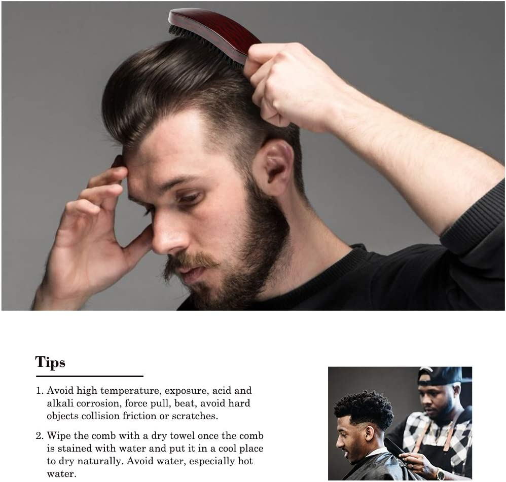 Uadme 100% Boar Bristle Hair Brush, Slick Back Wave Brush for Curly, Wet, or Damaged Hair, Massage Wood Comb for Shine, Smoothing & Reduced Breakage image number 2