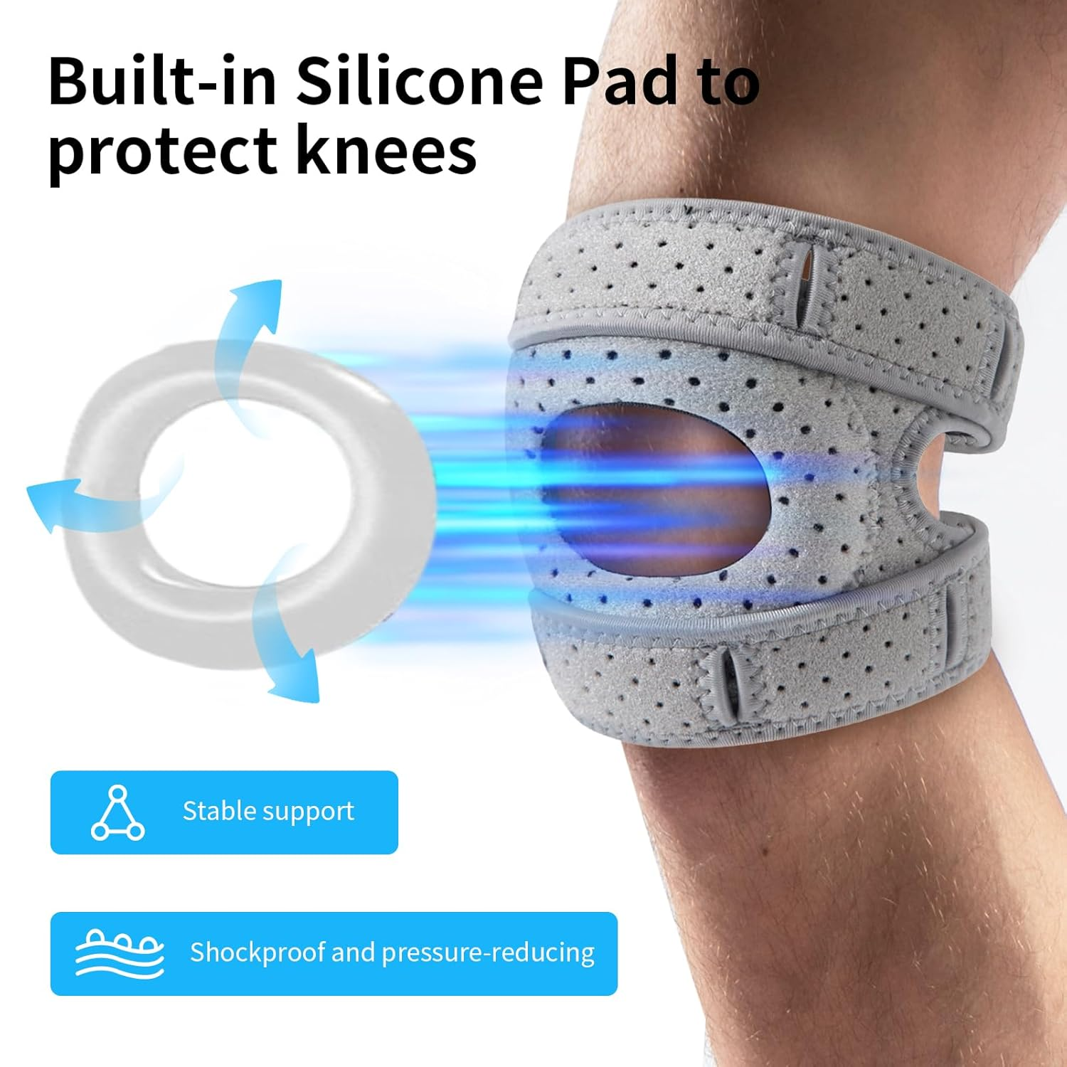 Patella Knee Brace (2-Pack) with Silicone Pads, Adjustable Support Sleeve with Magic Tape, Improve Your Knee Alignment (Large) image number 1