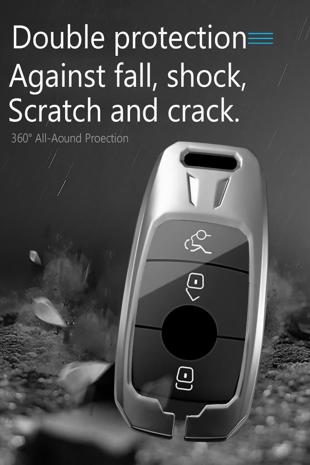 Ontto Metal Leather Car Key Fob Cover Fit for Mercedes Benz A/B/C/E/G/S Class GLA GLC GLE GLK GLS CLA CLE CLS AMG E200 W177 Smart Key Holder Case Keyring Shell Bag Keychain Auto Accessories Black B image number 4