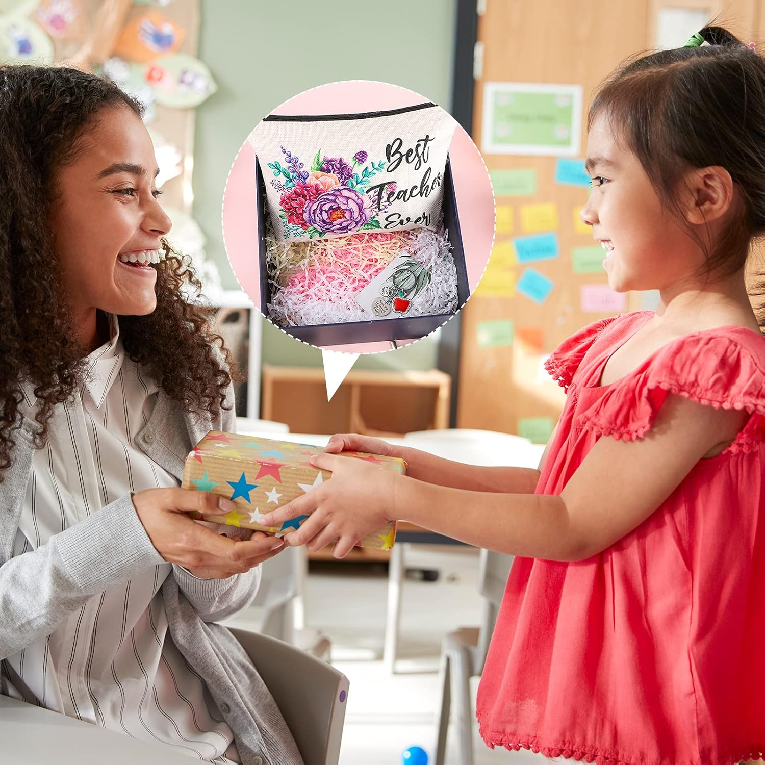 DDPOND 6 Pack Teacher Appreciation Gifts for Women Bulk Christmas Teacher Gifts 3 Pcs Zipper Cosmetic Bags Canvas Makeup Pouch 3 Pcs Thank You Keychains Xmas Birthday Present(Book Style) - Book Style image number 2