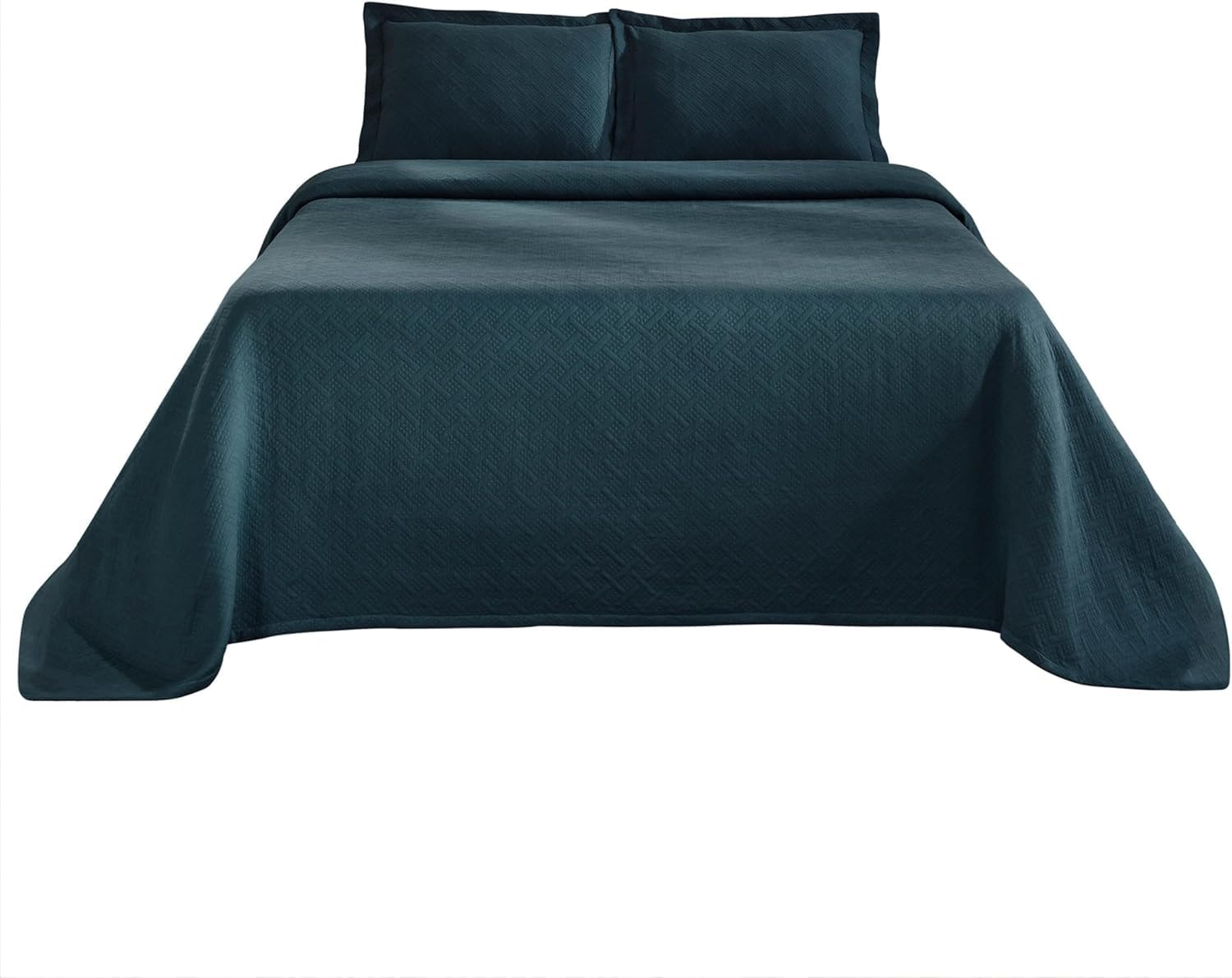 Superior 100% Cotton Basket Weave Bedspread with Shams, All-Season Premium Cotton Matelasse Jacquard Bedding, Quilted-Look Geometric Basket, Twin, Deep Sea image number 6