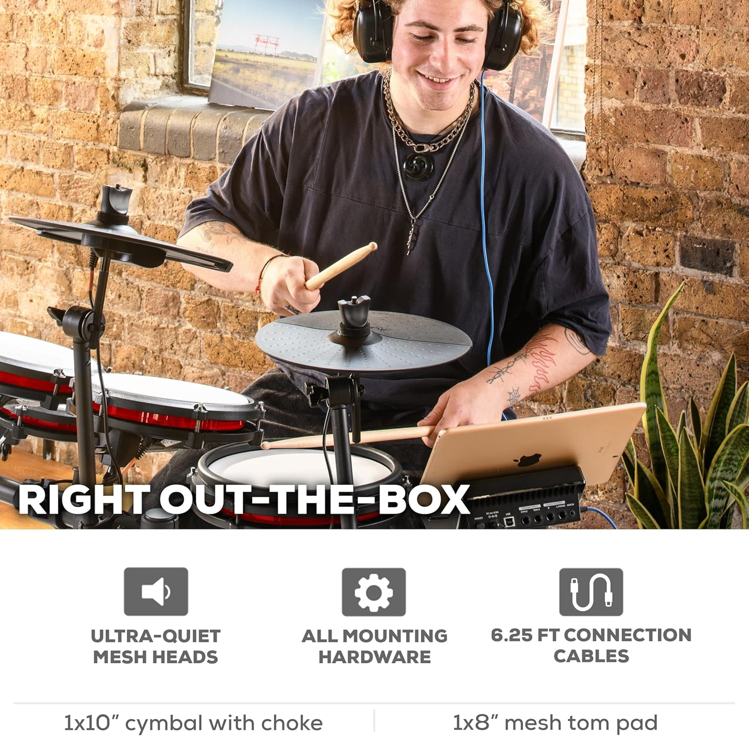 Alesis Drums Nitro Max Expansion Pack - Electric Drum Kit Expansion for Nitro Max with Mesh Tom Pad, 10" Cymbal with Choke and Connection Cables