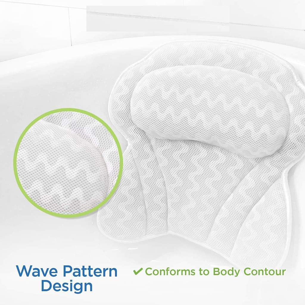 Bathtub Pillows, Ergonomic Neck Support 3D Mesh Spa Bath Pillow Bathtub Cushion Comfortable with Six Strong Grip Suction Cups for Tub image number 6