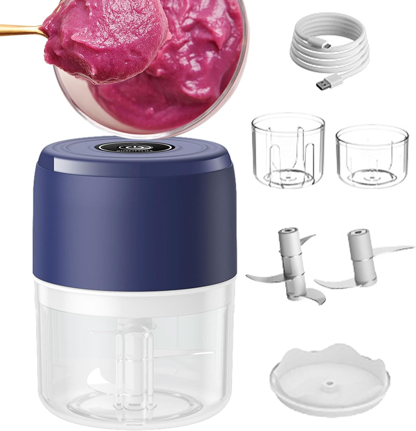 Mini Electric Food Chopper - Mini Kitchen Utensils | Small Vegetable Slicer - for Fruits Vegetables Meat Busy Professional Meal Prep Cooking Lover Beginners RV Dorm Tailgating Parties image number 4