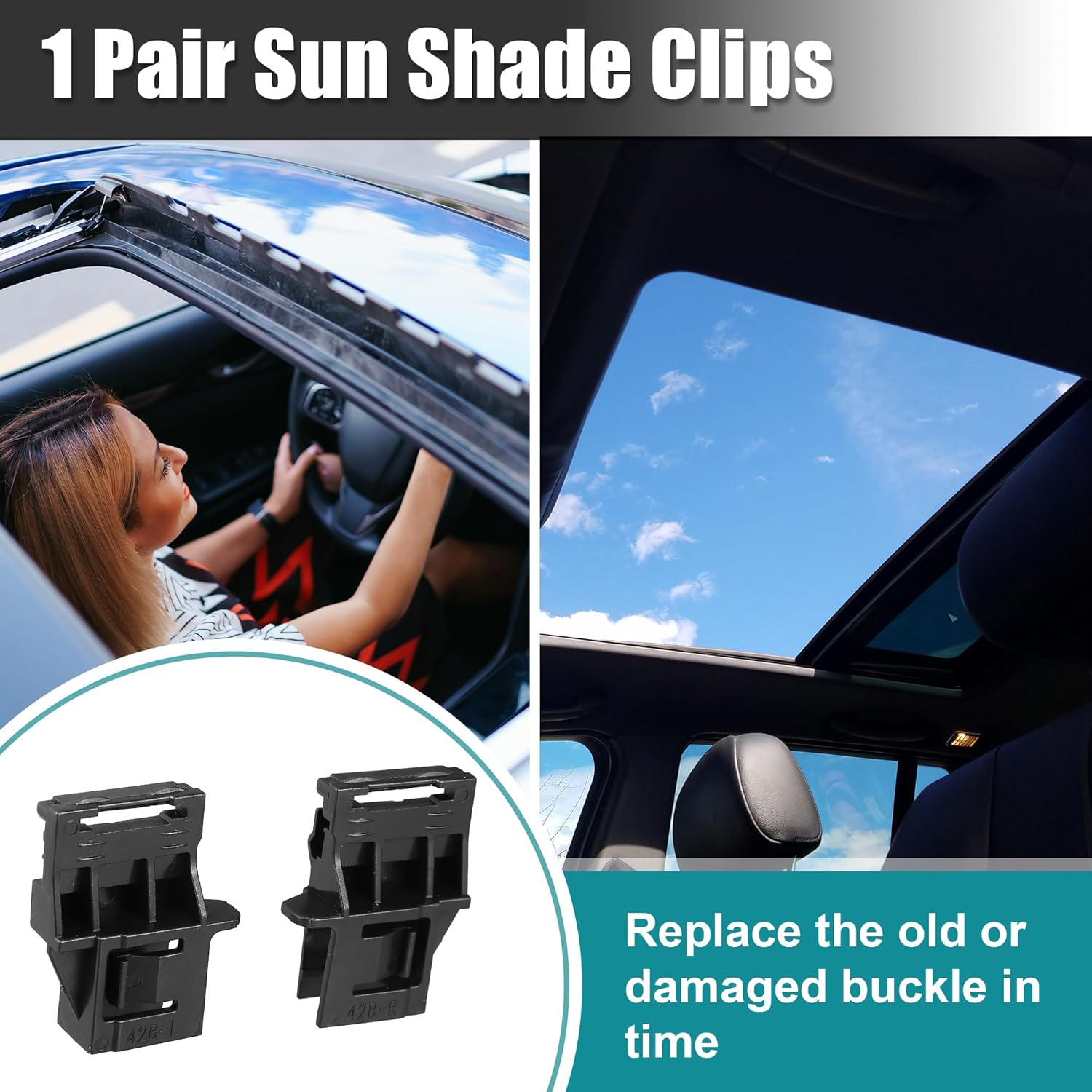 X AUTOHAUX 1 Pair Sunroof Sun Visor Fixed Buckle Sun Shade Clips for Honda CR-V CRV 2017-2021 Panoramic Sunroof Sun Visor Repair Slide Buckles Left Right Side LH RH POM Plastic Black image number 4