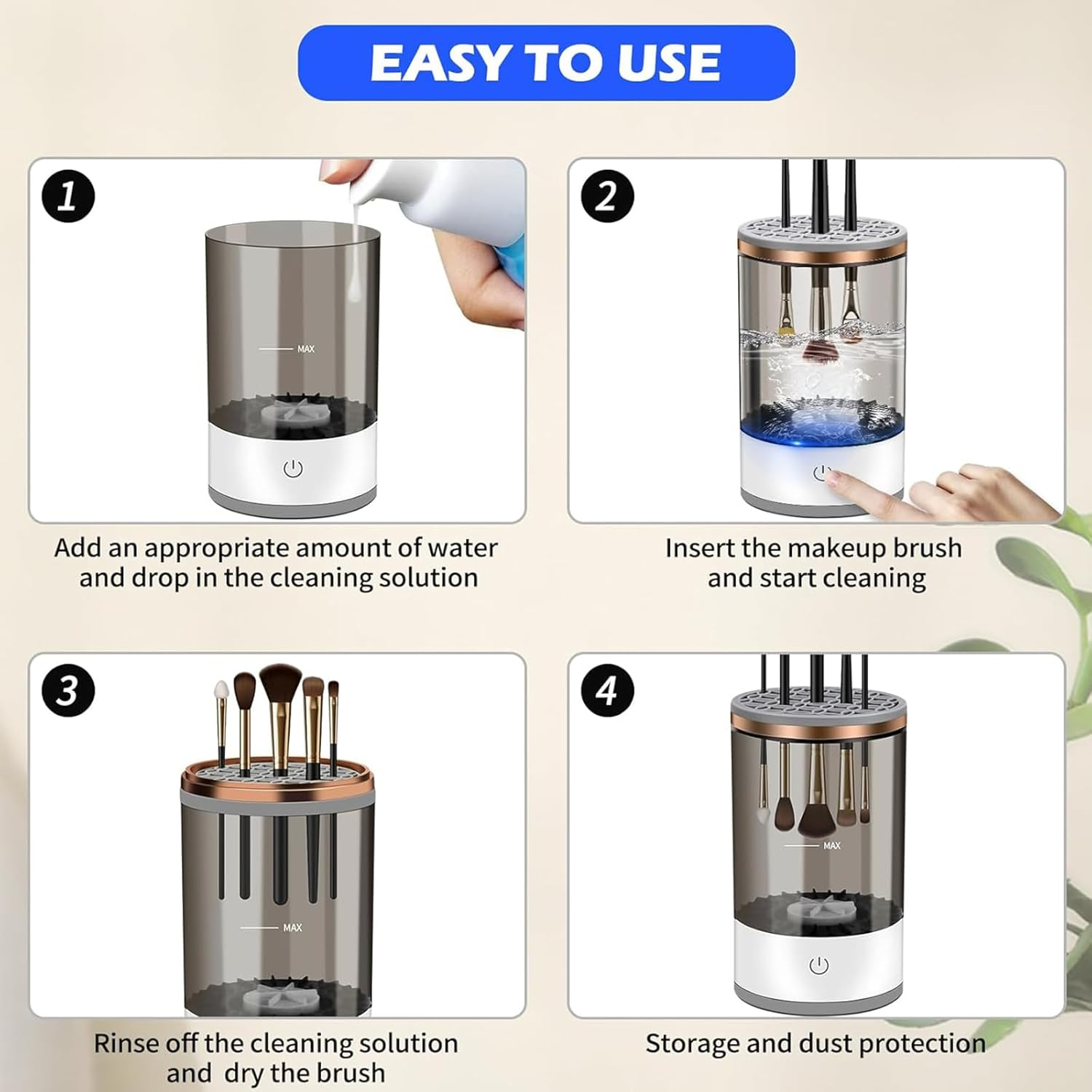 Annuoyi Electric Makeup Brush Cleaner,Automatic Spinning Cosmetic Brush Cleaner Machine with Brush Clean Mat USB Charging,For All Size Beauty Makeup Brushes Set image number 6