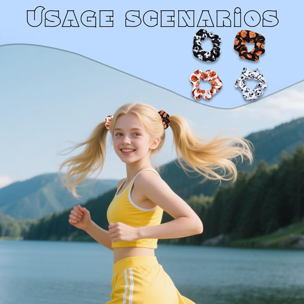 6 PCS Print Hair Scrunchies,Football Hair Elastic Ties Silky Sport Scrunchy for Soccer Players, Teams and Coaches Perfect Soccer Accessories and Football Gifts - Orange image number 4