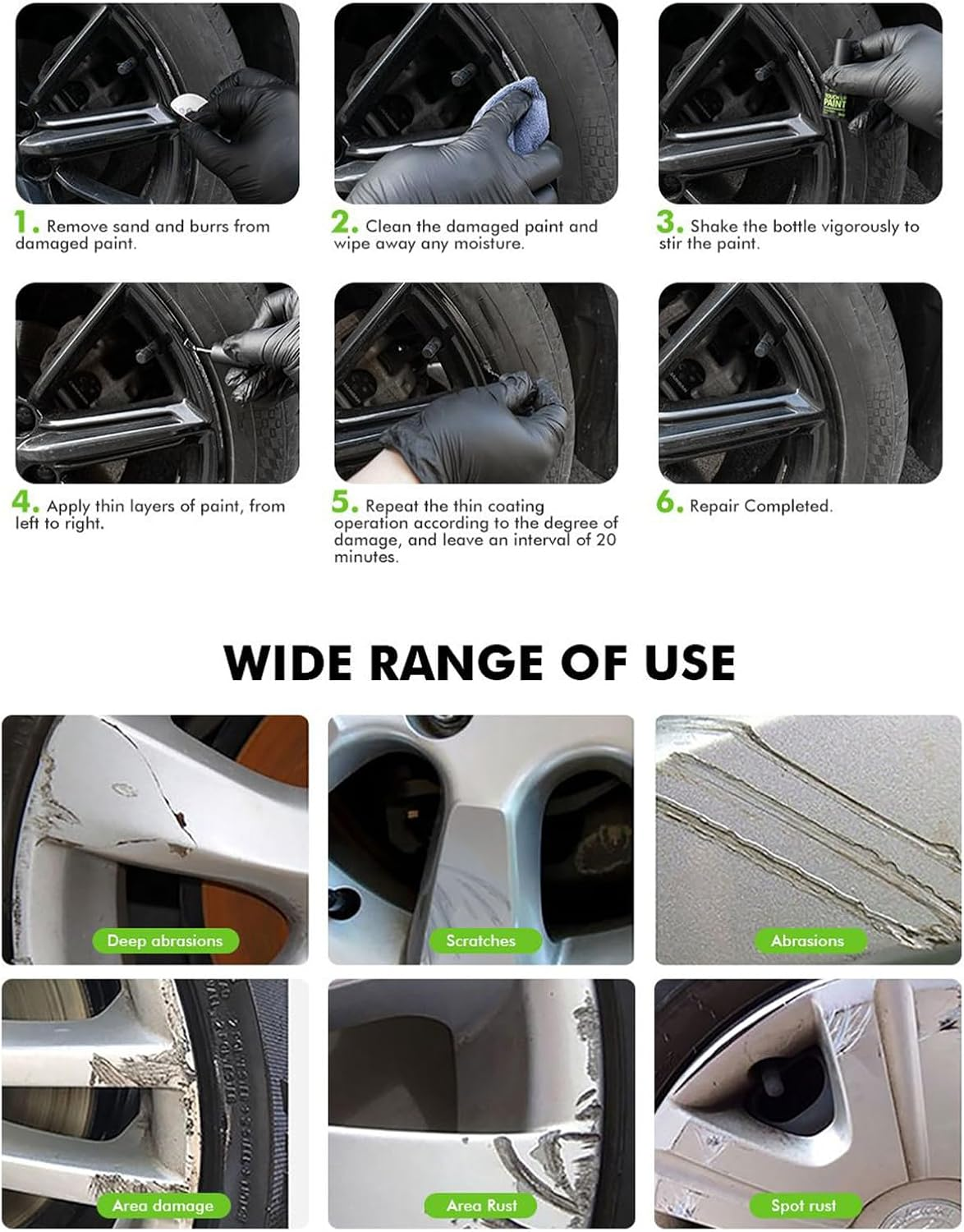 Rim Scratch Repair Kit - 10Ml Auto Detailing Supplies with Gloves Sponge - Wheel Repair Kit - for Automotive Vehicle Tire Curb Rash Alloy Metal Trim Hub Maintenance Detailing image number 2