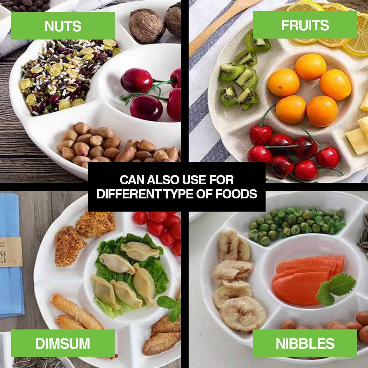 Home Master round Melamine Platter Tray with 5 Section Divider, White, 28 Cm Diameter X 3 Cm Size image number 2