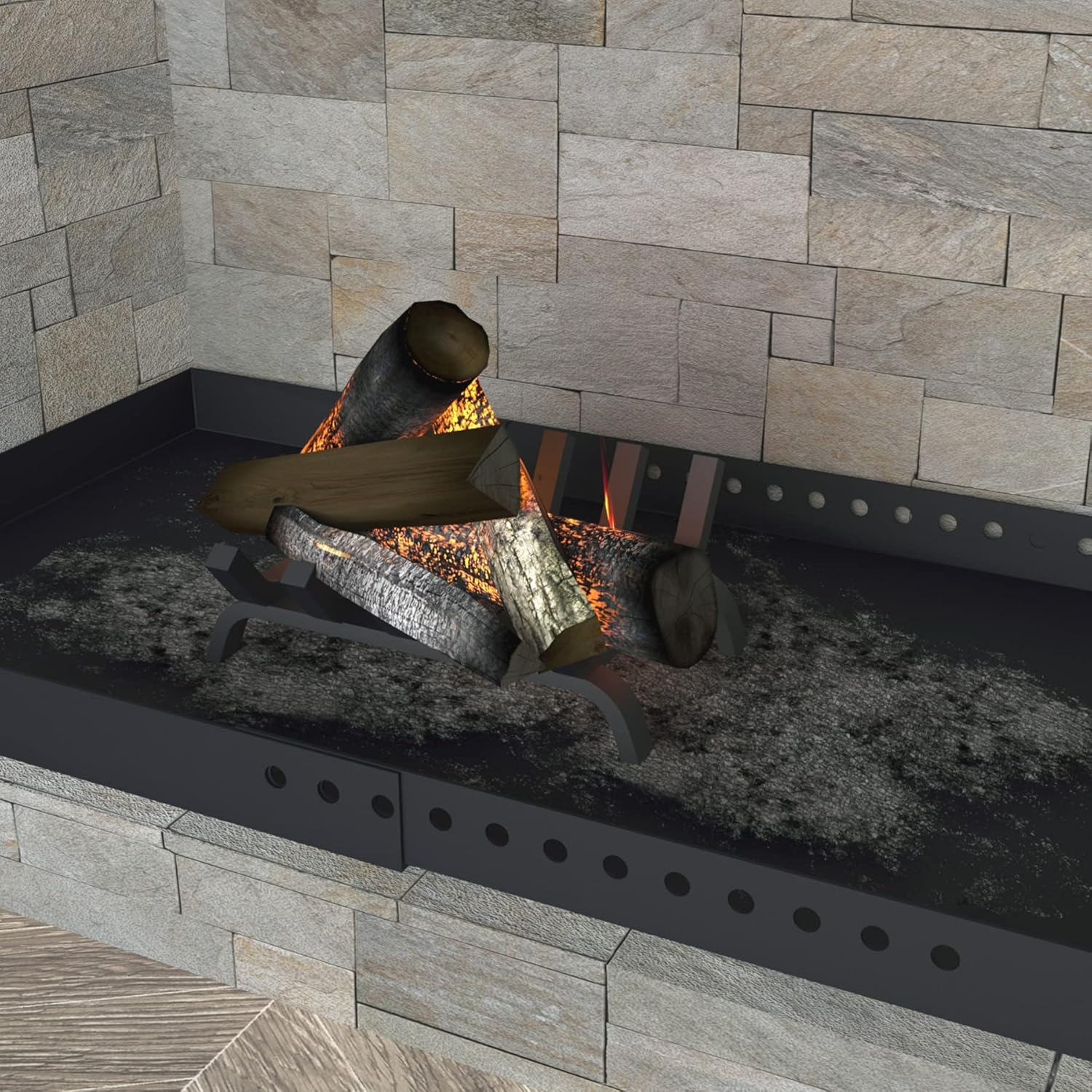 Rectangle Fireplace Tray,Expandable Ash Pan for Collecting Ash,Galvanized Steel with Powder Coated Adjustable Ember Holder Fireplace Pan,Black image number 6