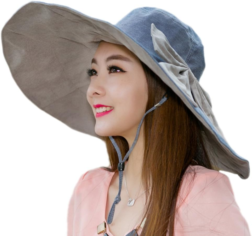 Women'S Foldable Floppy Reversible Travel Beach Sun Visor Hat Wide Brim UPF 50+