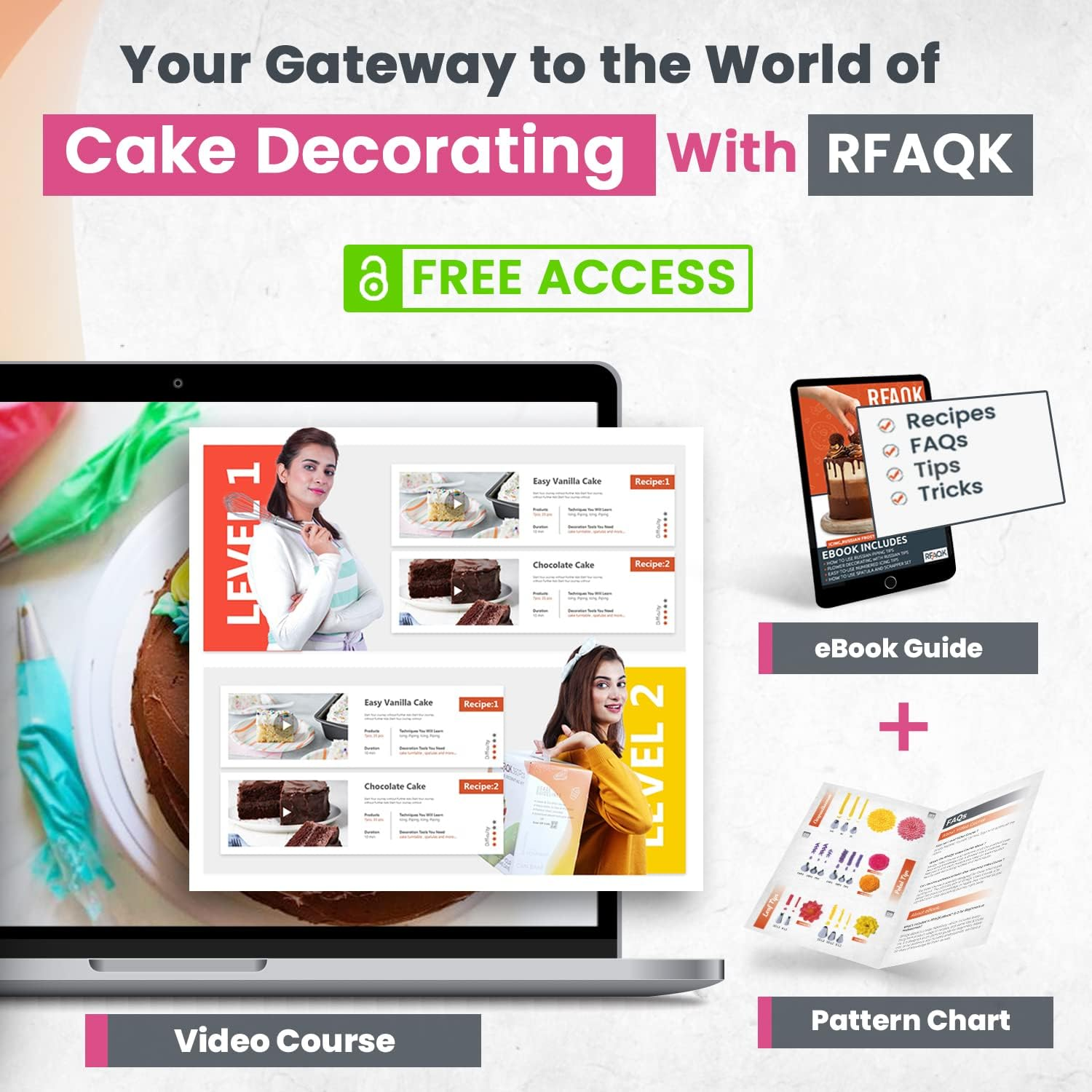 RFAQK 200 Pcs Cake Decorating Supplies Kit for Beginners -1 Cake Turntable Stand with Piping Bags & Tips -2 Spatula -Cake Leveler & Icing Smoother-55 Piping Tips -Baking Tools - 20 Cupcake Liners image number 4