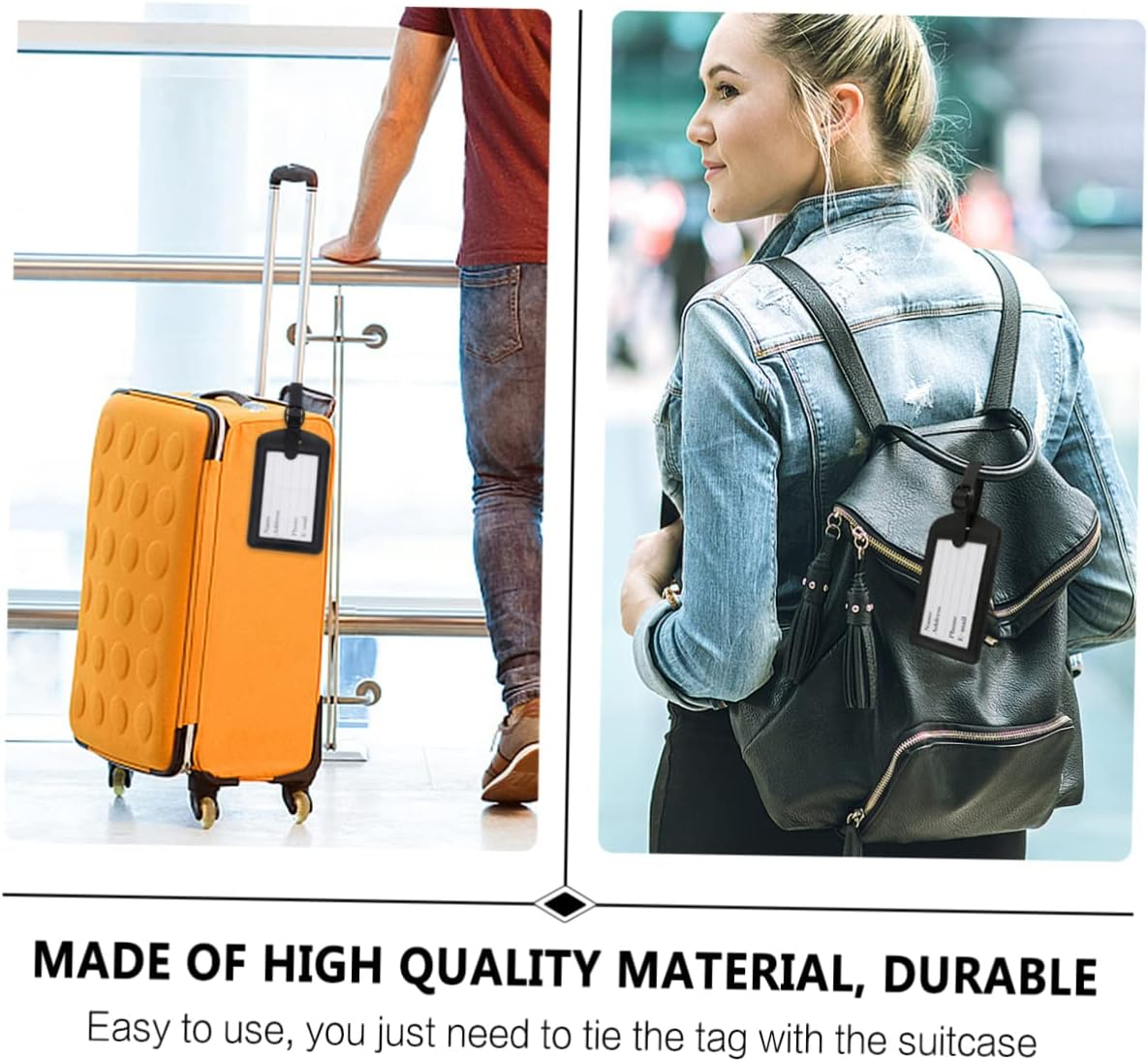 OFFSCH 5Pcs Black Leather Luggage Tags Pu Id Labels Privacy Cover for Travel Suitcases Sturdy Baggage Tag Set for Easy Identification image number 6