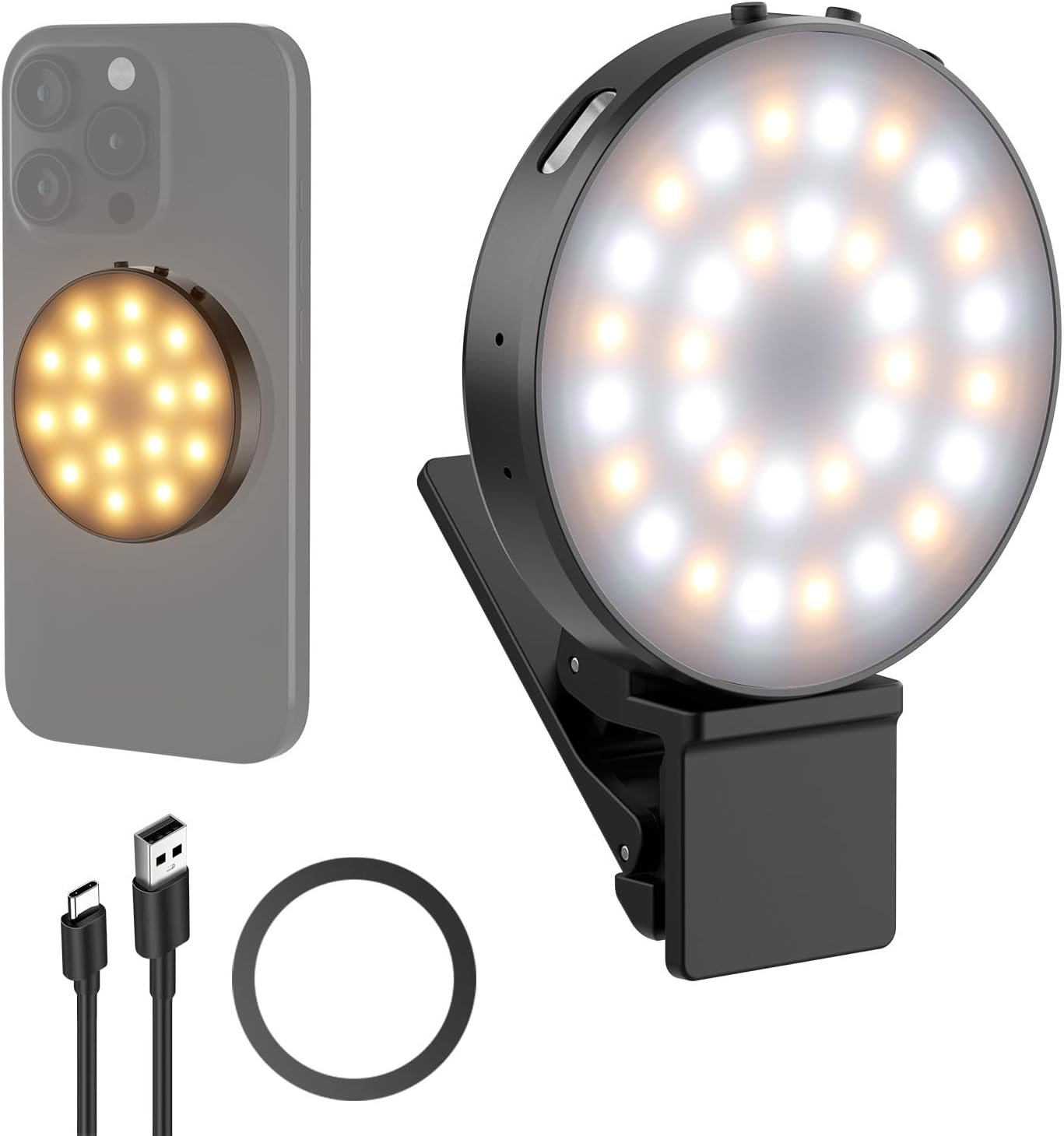 NEEWER Entry Level Version Magnetic Selfie Light Compatible with Magsafe Iphone, 1W Clip on Metal LED Phone Fill Ring Lighting for Laptop Video Conference Makeup Recording, CRI95+ 840Lux/0.2M, NL32R image number 3