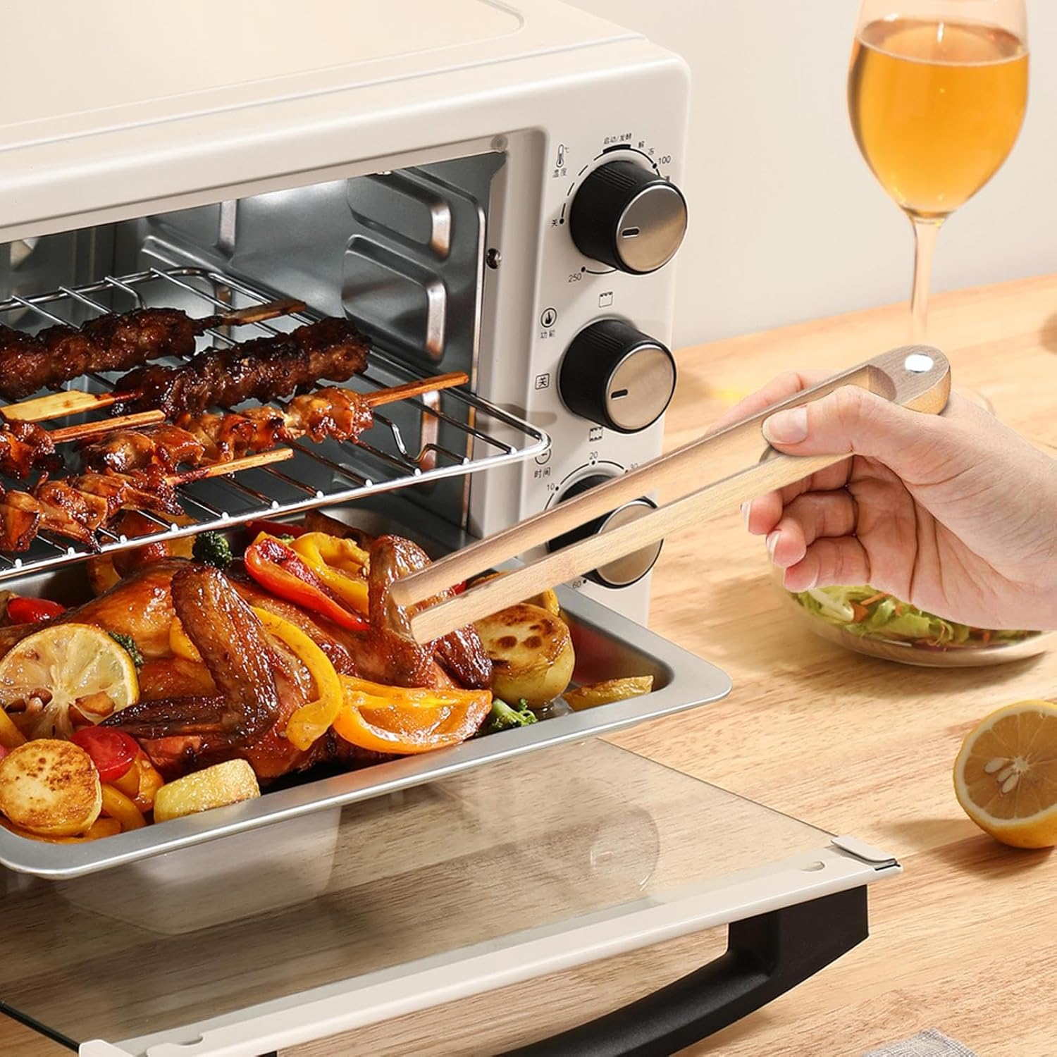 Wooden Thong - Toaster Tongs | Bread Toaster with Magnet | 8.7" Magnetic Toaster Tain | 2X Multi-Purpose Reusable Wooden Tong for Beef