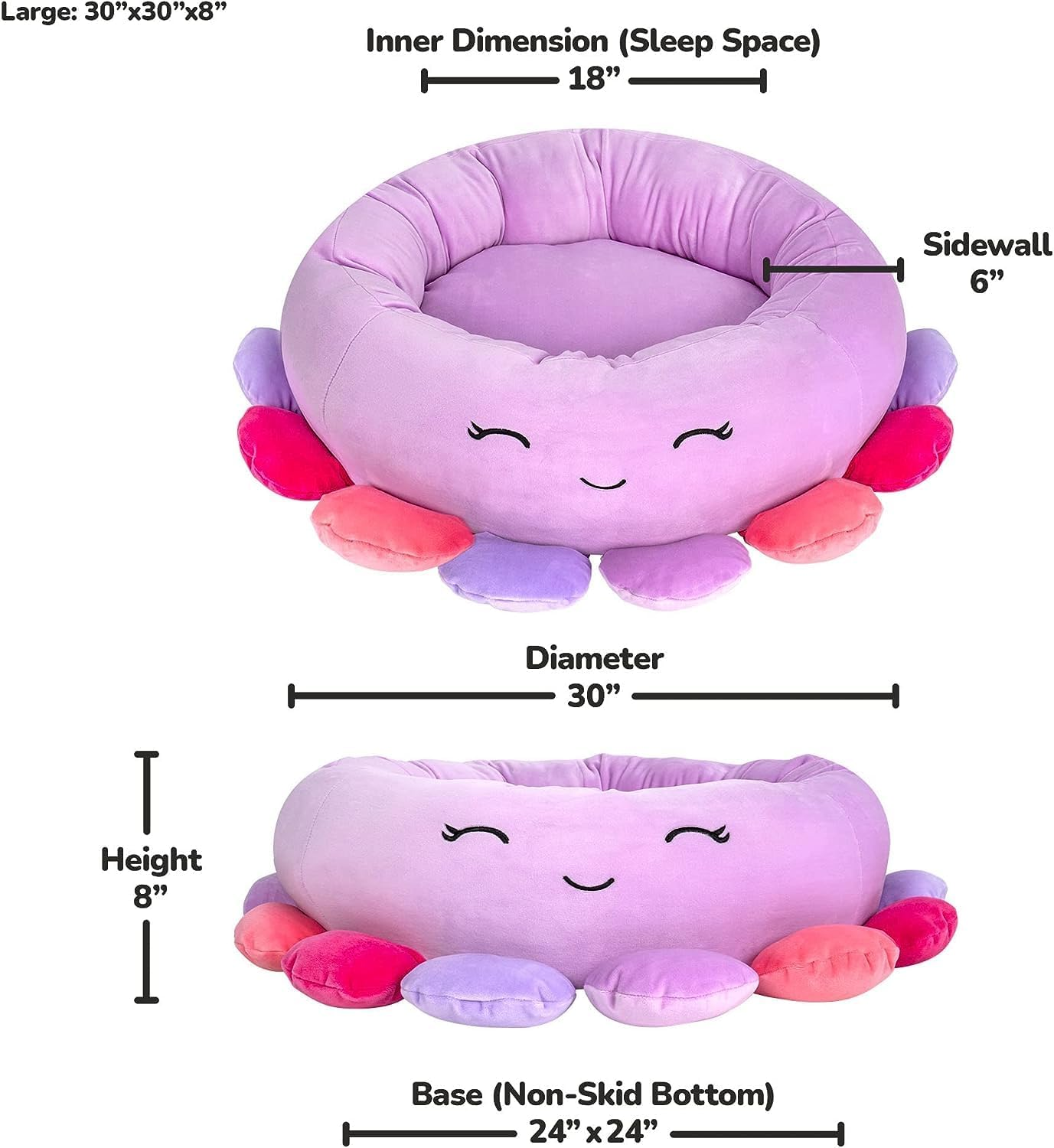 Squishmallows 24-Inch Beula Octopus Pet Bed - Medium Ultrasoft Official Squishmallows Plush Pet Bed image number 5