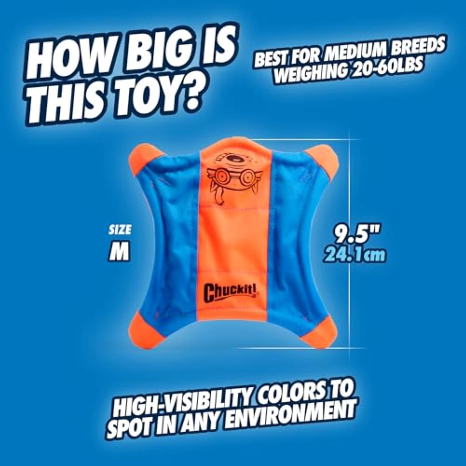 Chuckit Flying Squirrel Fetch Dog Toy, Size Medium (9.5" Diameter), Orange & Blue, for Medium Dog Breeds image number 2