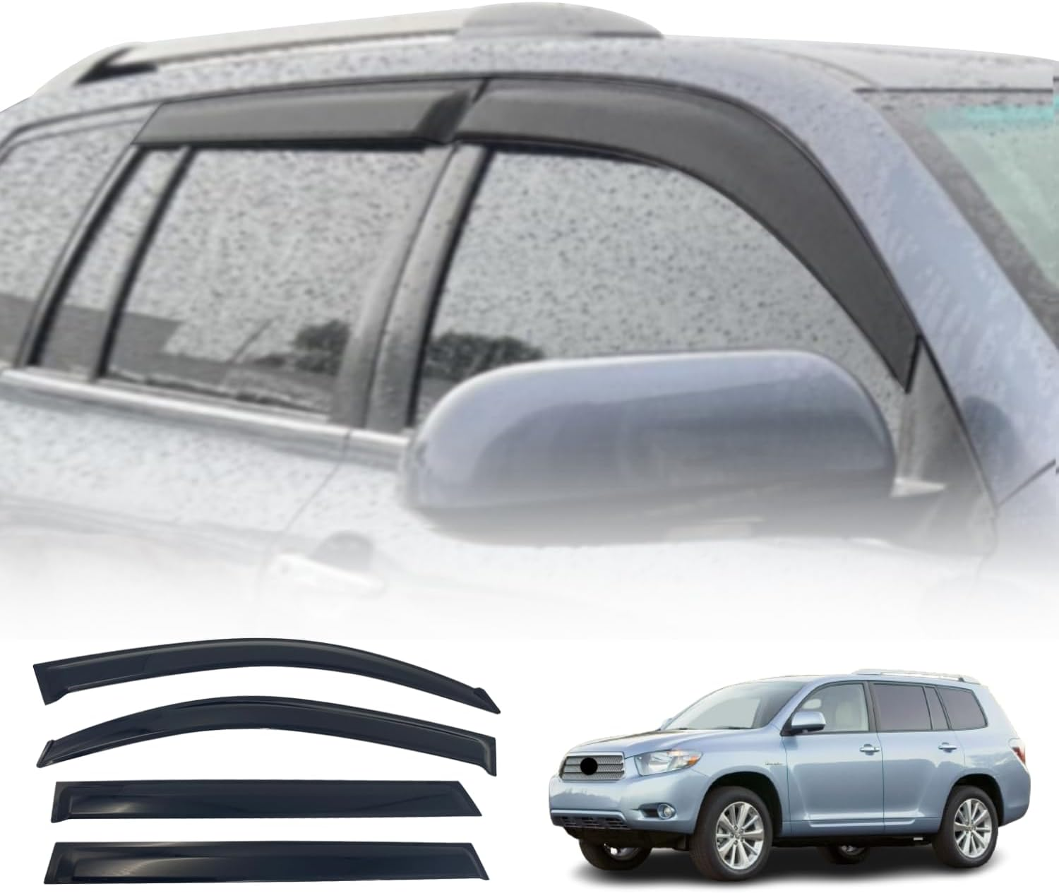 OAD4X4 Weathershields Compatible with Toyota Kluger 2007-2013, Weather Shields Window Visors Wind Deflectors Sun Rain Guard 4PCS Set image number 1