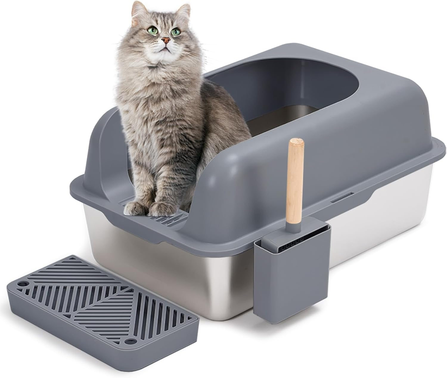 Extra Large Stainless Steel Litter Box with Lid, High Sides Covered Metal Jumbo Cat Litter Boxes for Big Cats, anti Leakage, Never Absorbs Odors, Non-Sticky, FOXORU image number 1