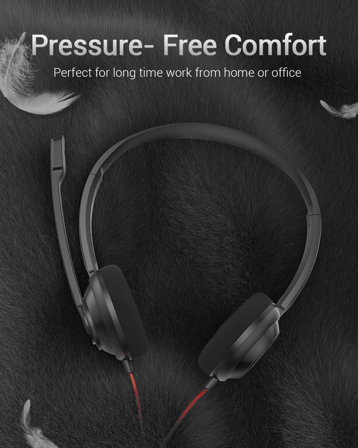 NUBWO HW02 USB Computer Headset with Clear Chat Microphone, Lightweight On-Ear Wired Headset for MS Teams, Skype, Webinars, Call Center and More (Black) image number 1