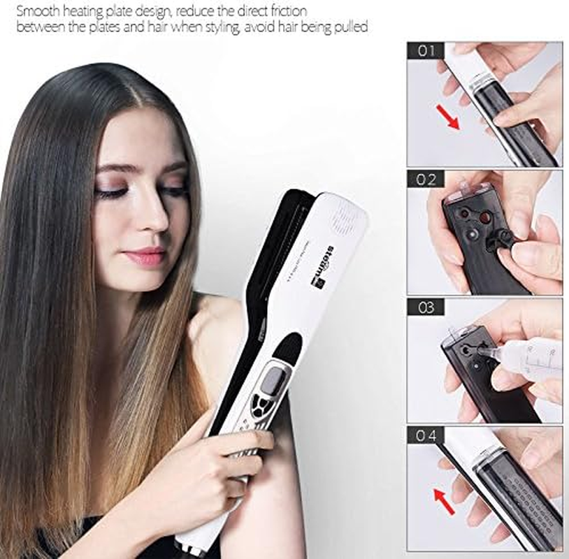 Steam Hair Straightener, Salon Professional Nano Titanium Ceramic Steam Flat Iron Hair Styler with Removable Teeth Comb + Digital LCD + 5 Level Adjustable Temperature + Auto Temperature Lock (White) image number 6