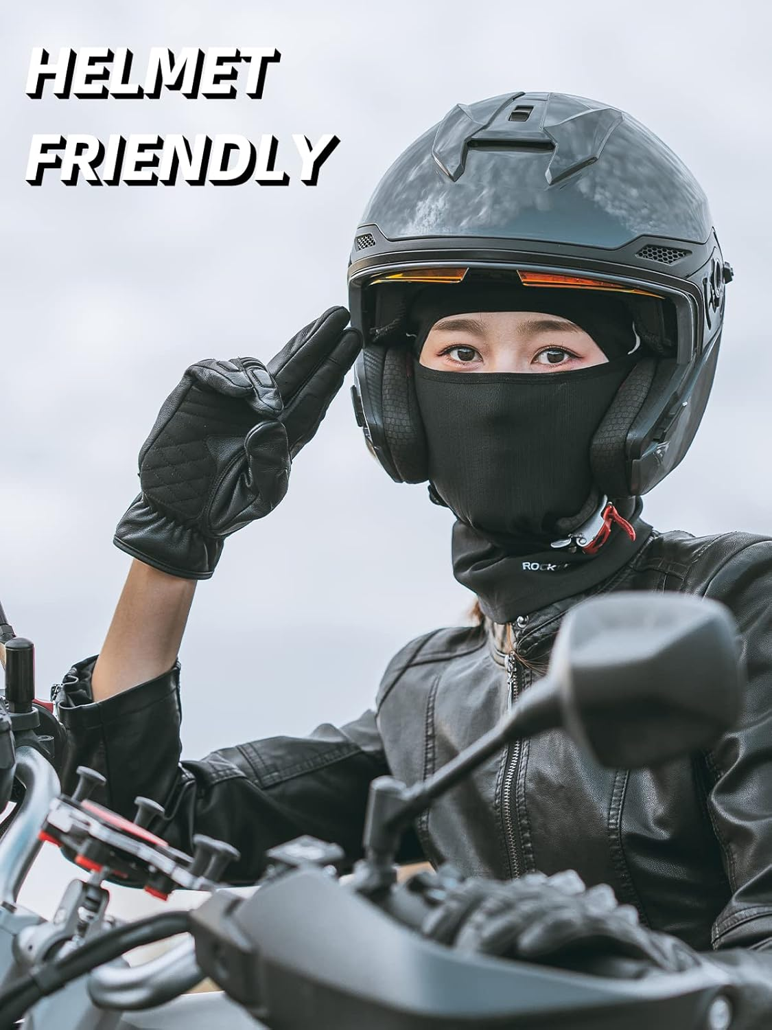 ROCKBROS Balaclava Face Mask, Thin Balaclava Face Mask Summer Cooling Neck Gaiter, UV Protector Breathable Helmet Liner Fits Glasses for Motorcycle Bicycle Black, Black image number 4