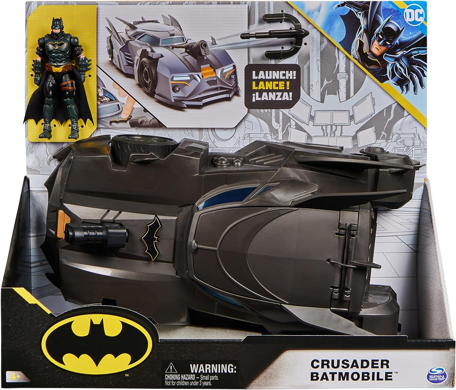 DC Comics, Crusader Batmobile Playset with Exclusive 4-Inch Batman Figure, 3 Super-Villain Paper Figures, Kids Toys for Boys and Girls Ages 4+ image number 2