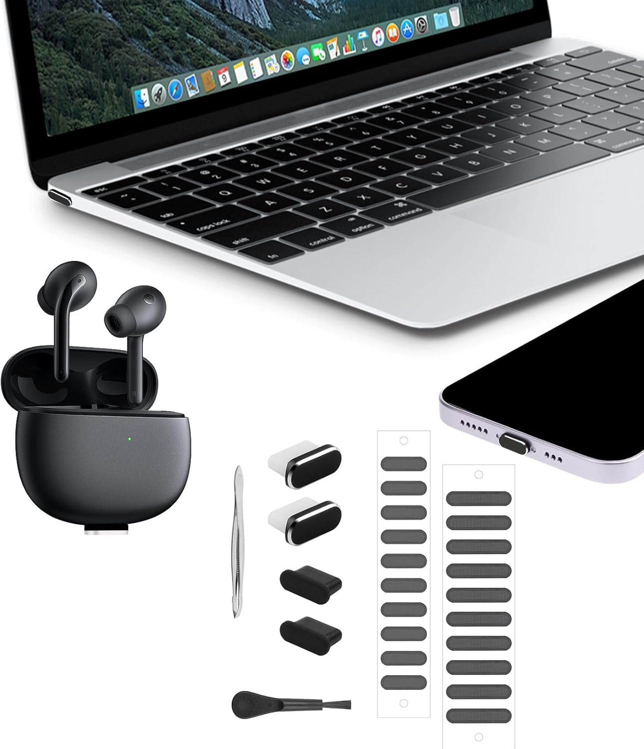 Yuannee Mobile Phone Dust Protection Kit, 8 Pieces Mobile Phone Dust Plug Dustproof Mesh Sticker Silicone Cover Speaker Grid Waterproof Dustproof Plug USB C Dust Protection for Mobile Phones image number 6