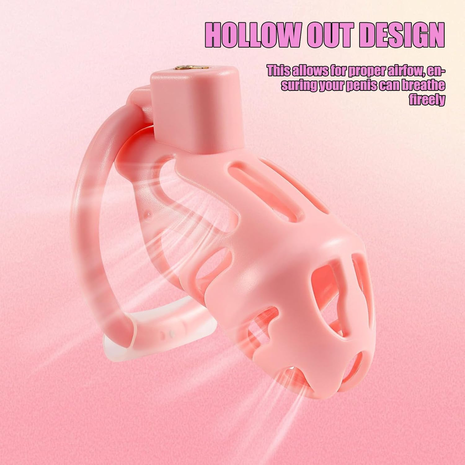 Chastity Cage for Men - Lightweight 3D Printed Honeycomb Penis Cage with 3 Sizes Rings, Invisible Lock & 2 Keys | Body-Safe Resin & ABS | Bondage, Abstinence, SM Sex Toy (Pink)