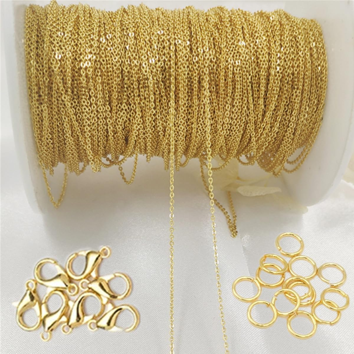 16.4Feet/Roll Metal Necklace Chain Roll, with 10 Lobster Clasps 50 Jump Rings,For Jewelry Bracelet Necklace Pendant Making(Golden) image number 5