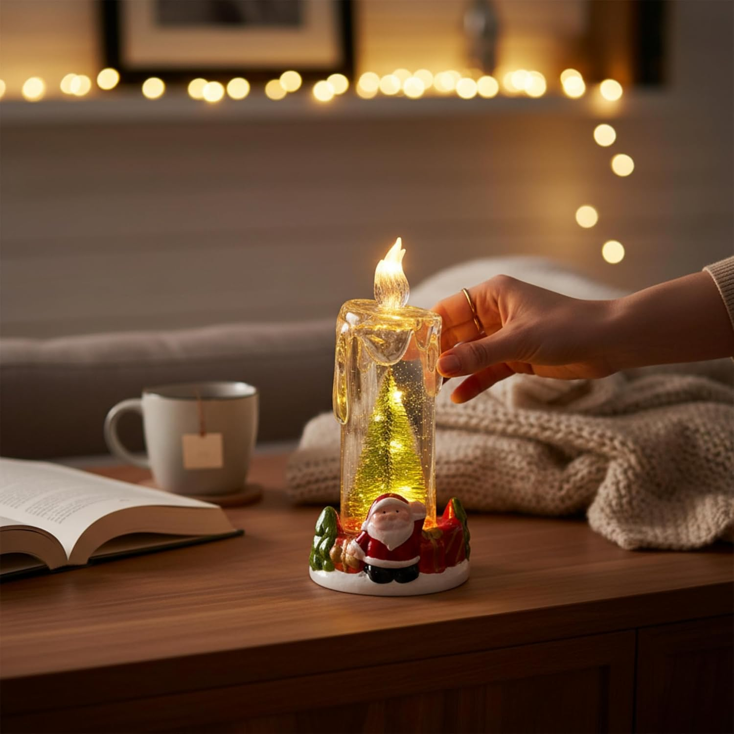 MIJOMA LED Candle Christmas Decoration with Christmas Tree and Santa Figure - Luminous Winter Scene Made of Acrylic and Dolomite - Atmospheric LED Christmas Lights for Home (Santa) image number 5