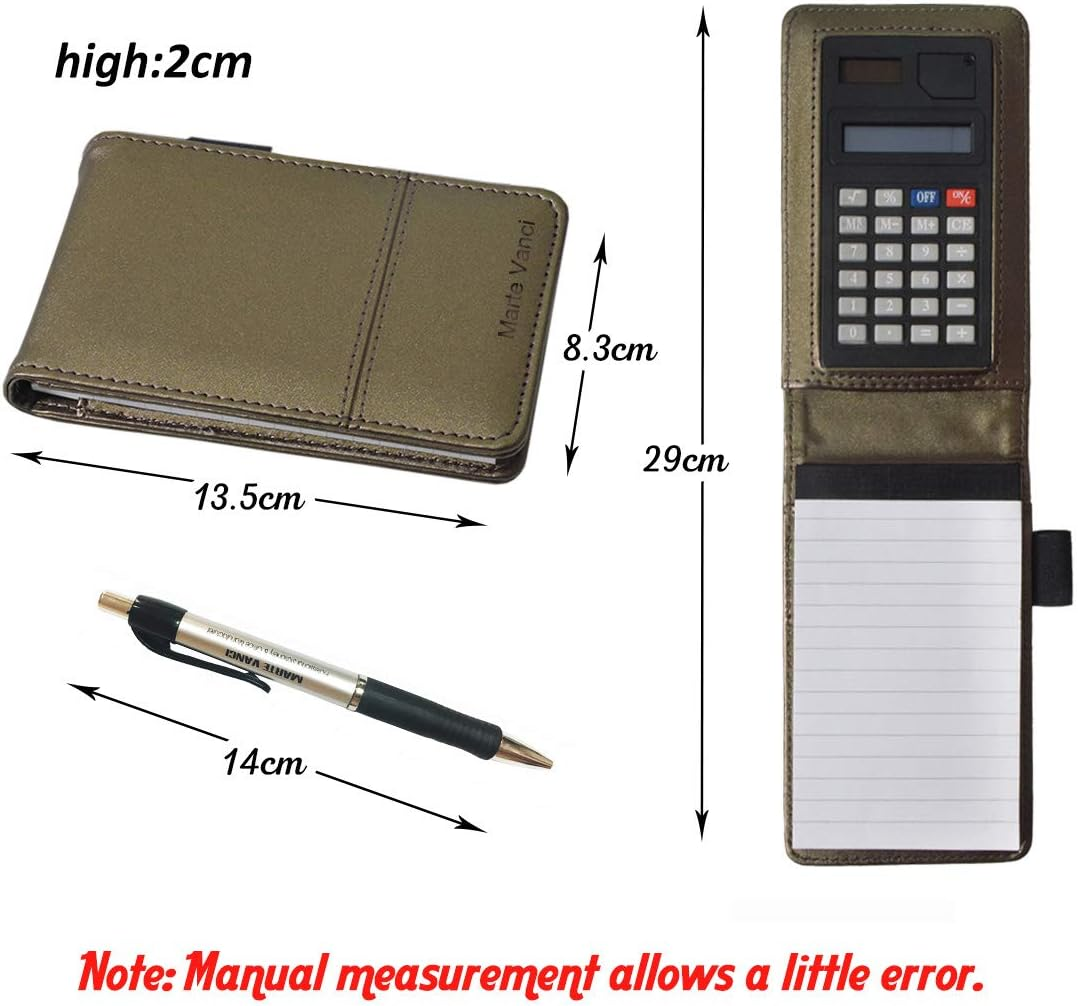 SAYEEC A7 Pocket Jotter Organizer Small Memo Notepad with Pen Journal Notebook with Calculator Faux Leather Cover Business Writing Pad for Trader/Students/Sales Rep 80 Pages - 2 Pack image number 6