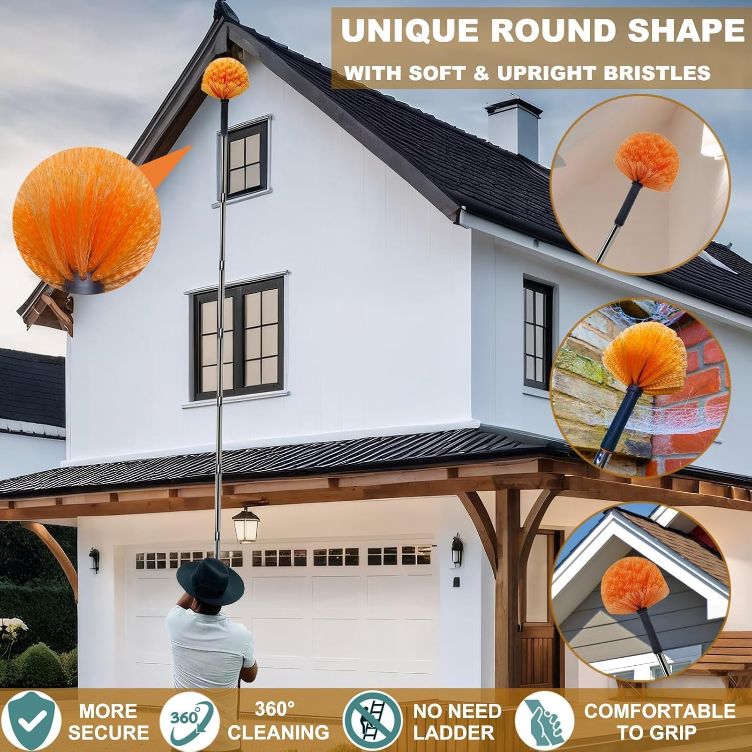 20 Ft+ High Reach Duster Kit with 3-13 Ft Detachable Pole//High Ceiling Chenille, Microfiber & Cobweb Dusters & Cleaning Tool for Home Indoor & Outdoor image number 2