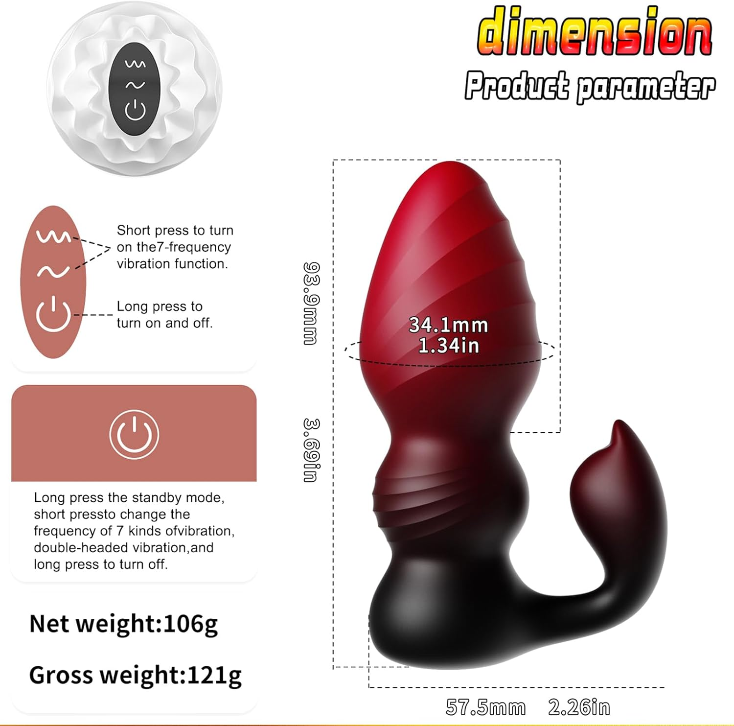 Vibrating Butt Plug Prostate Massager Sex Toys for Men - 2In1 Anal Plug Adult Toys with 7 Vibrating Mode & Remote Control, Skin Friendly Anal Dildo Male Sex Toy for Men Women Couples (3.7Inch) image number 4