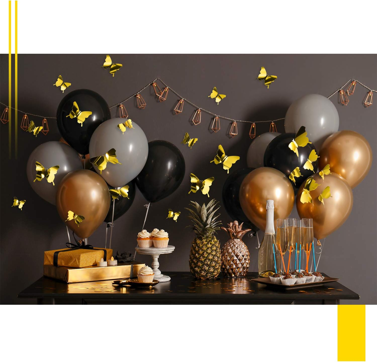 BBTO 48 Pieces Butterfly Wall Decor DIY Mirror 3D Butterfly Stickers Removable Decals for Home Bedroom School Bathroom Living Room Decor(Gold) image number 3