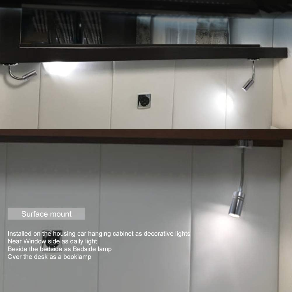 12V/24V RV Boat Reading Lamp, 3 Color Temperature Touch Dimming Bedside Reading Light with 5V/2A USB Charger Flexible Gooseneck Wall Light for RV Travel Trailer Truck Boat Interior Lighting (2PACK) image number 5