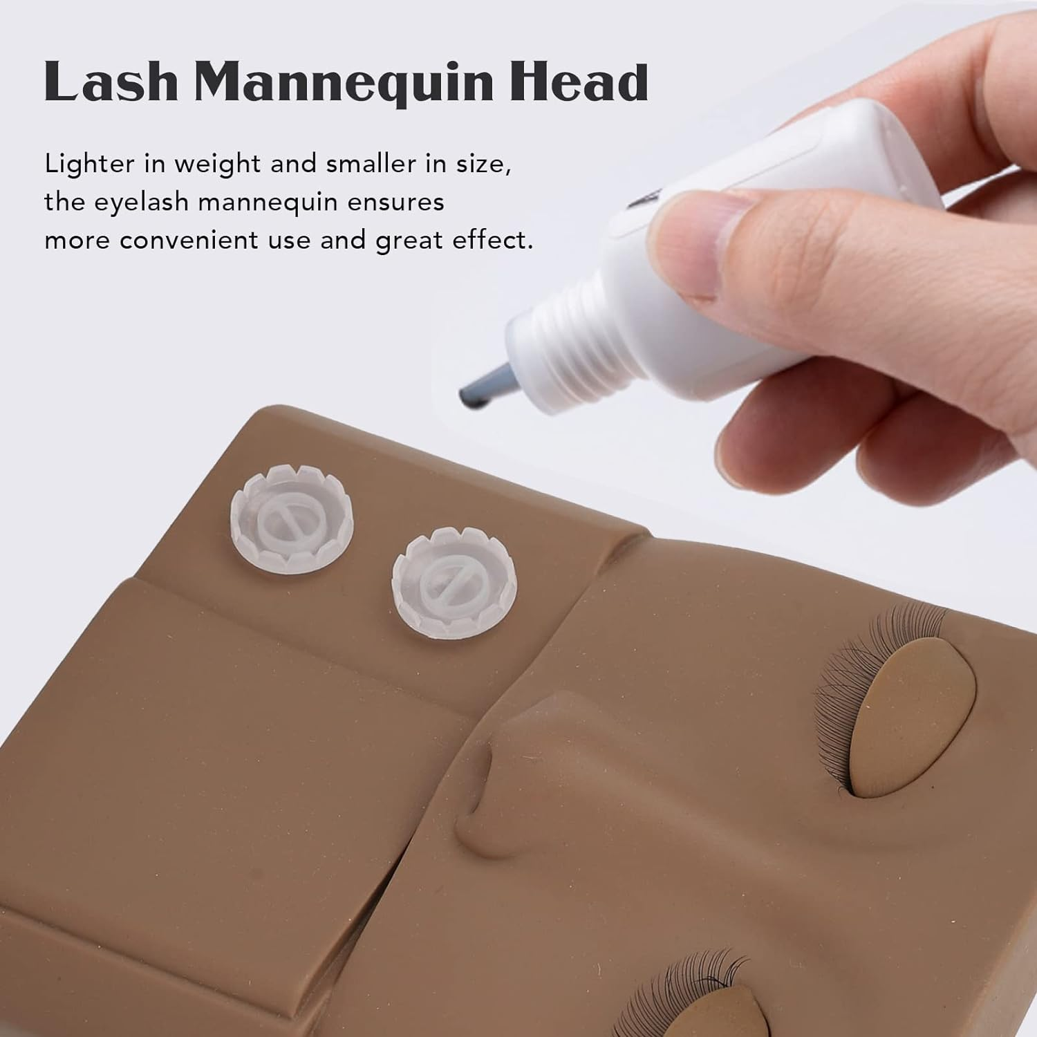 Lash Mannequin Head, 3 in 1 Eyelash Extension Mannequin Head with Lash Glue Rings Eyelash Extension Tray for Eyelid Eyelash Extension Practice Makeup Training, Soft Touch (Brown) - Brown image number 2