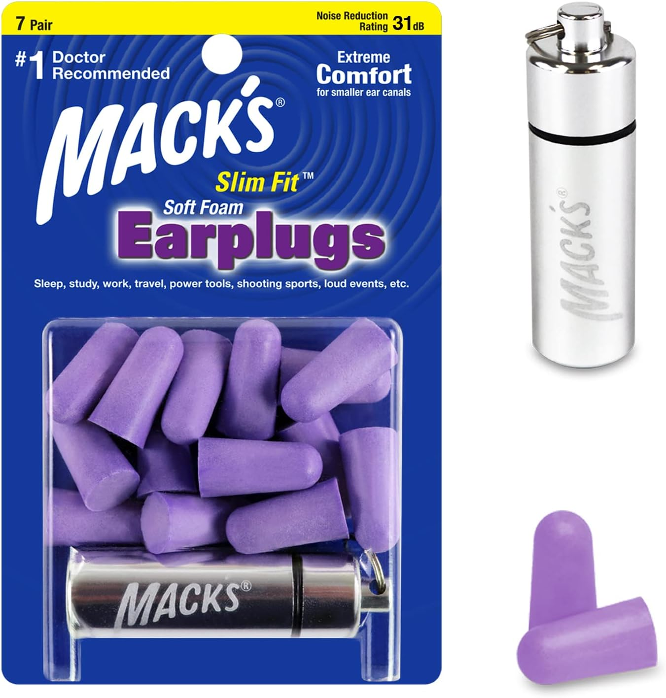 Mack&rsquo;S Slim Fit Soft Foam Earplugs, 7 Pair with Travel Case &ndash; Small Ear Plugs for Sleeping, Snoring, Traveling, Concerts, Shooting Sports and Power Tools image number 1
