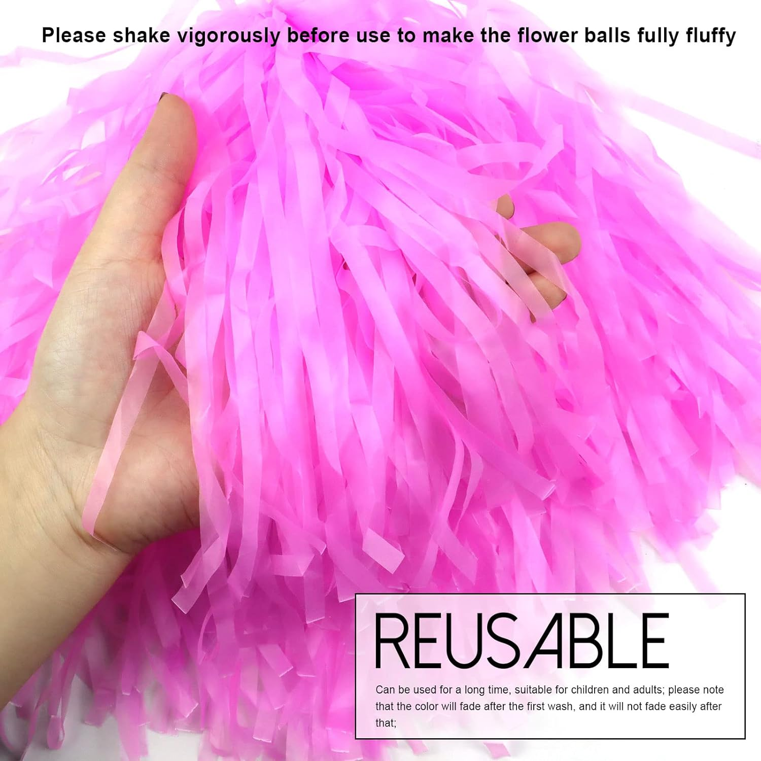 12 Pack Pink Plastic Cheerleading Pom Poms, Sports Dance Cheer Plastic Pom Pom for Rooters,Cheering Squard,Cheering Team(30 Grams Weight Each) image number 5