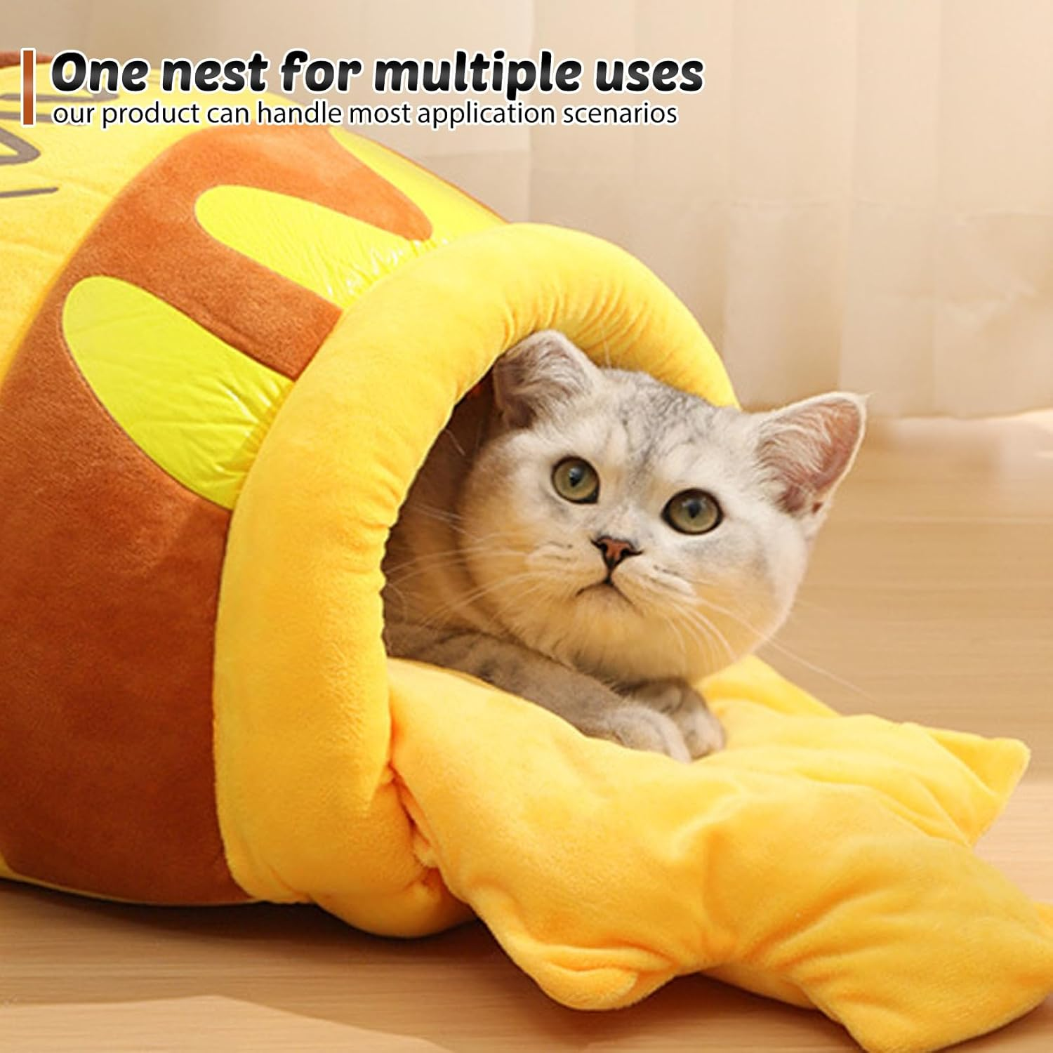 Cat Bed Fluffy Cat Cave Washable Cat Sleeping Bag Warm Pet Cat Bed Kitten Bed Cat Cuddly Bed Cat Bed Honey Pot with Removable Cushion for Small Medium Pets image number 3