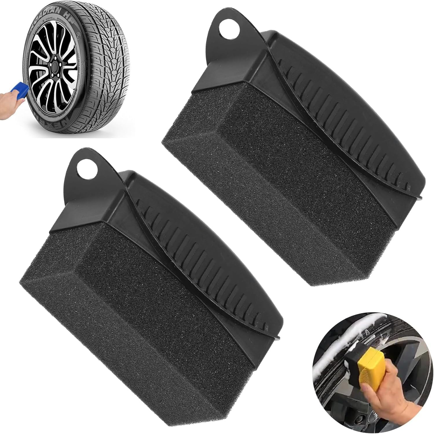2 Pcs Car Wheel Waxing Sponge Tire Shine Applicator, Tire Dressing Applicator, Car Tire Shine Applicator Tire Shine Sponge Pad, Reusable Tire Polish Applicator (Blue)