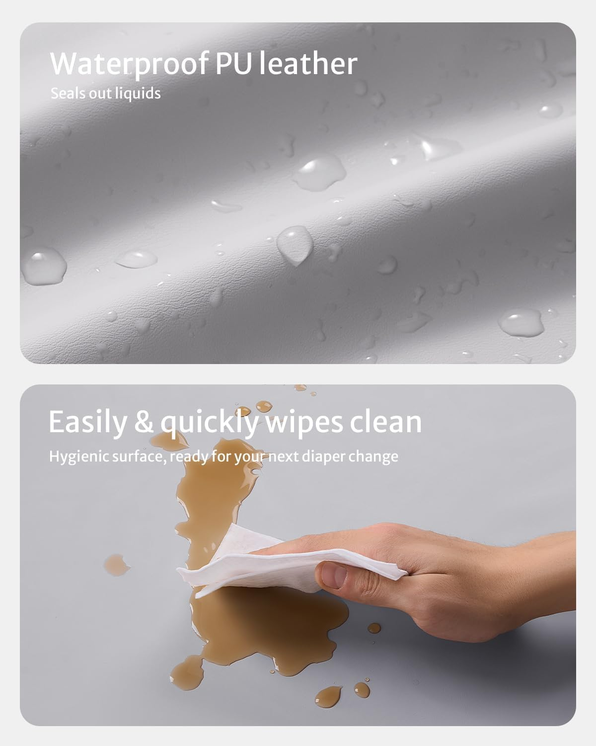 Yunking Vegan Leather Baby Changing Pad with Waterproof & Wipe-Clean PU Cover, Standard Size Cozy Baby Changing Table Pads for Dressers/Tables, Taupe image number 6