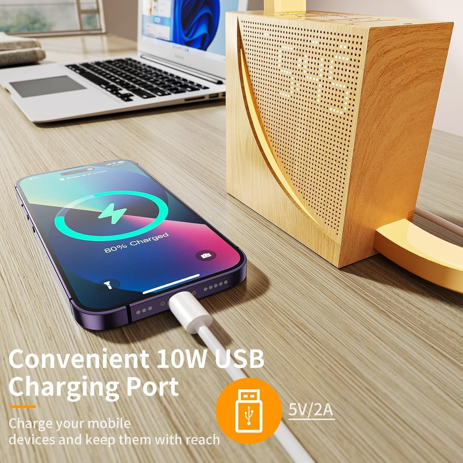 Vnoeom Alarm Clock Bedside Lamp, Touch Table Lamp with Natural Sounds, Desk Lamp with Alarm Clock, Touch Control 3 Levels Brightness,Night Light for Bedroom, Living Room, Nightstand image number 1