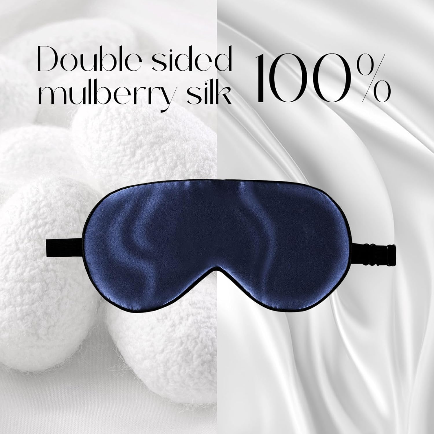 ZIMASILK Adjustable 100% Mulberry Silk Sleep Mask, Eye Mask for Sleeping, Ultra Soft & Breathable, Light Blocking, Travel Pouch Included, Blindfold for Men & Women (Navy Blue) image number 1