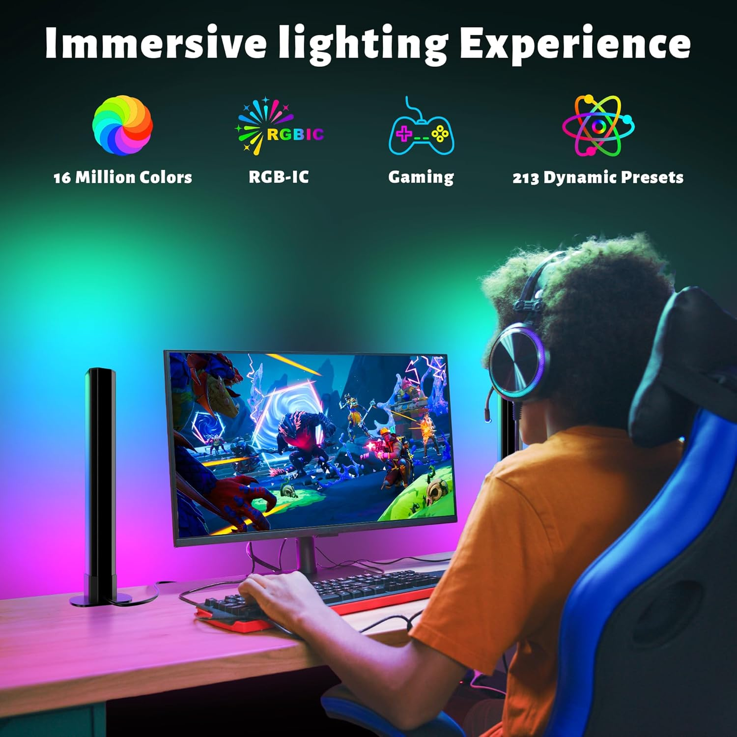 Cozylady LED Light Bars, 11Inch RGB TV Backlight, 2Packs Music Sync LED Lamps 28Cm with Rainbow Multiple Lighting, Dimmable LED Desk Lights for Gaming Movies PC TV Room Decoration Room