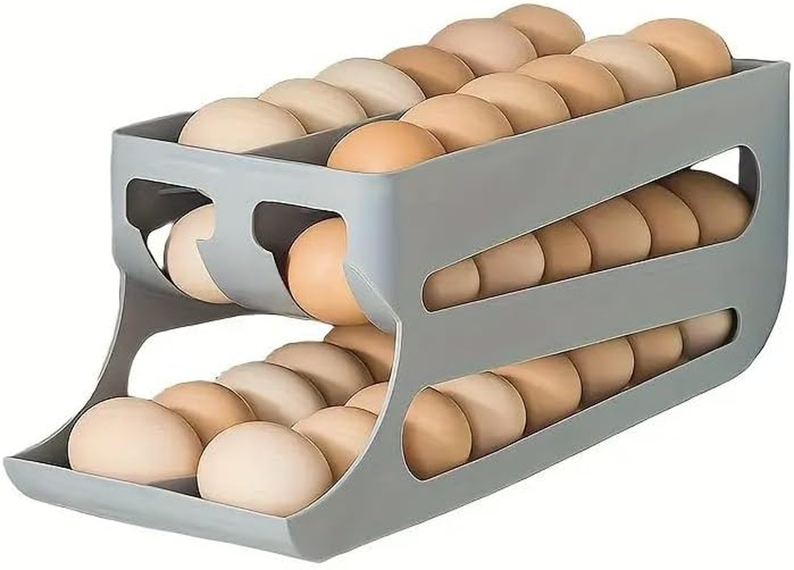 AIMALL Three-Layer Slide-Type Egg Storage Box, Automatic Rolling Design, Space-Saving Refrigerator Organiser with Anti-Fall Rounded Edges &ndash; 14.17X5.35X5.35 Inch