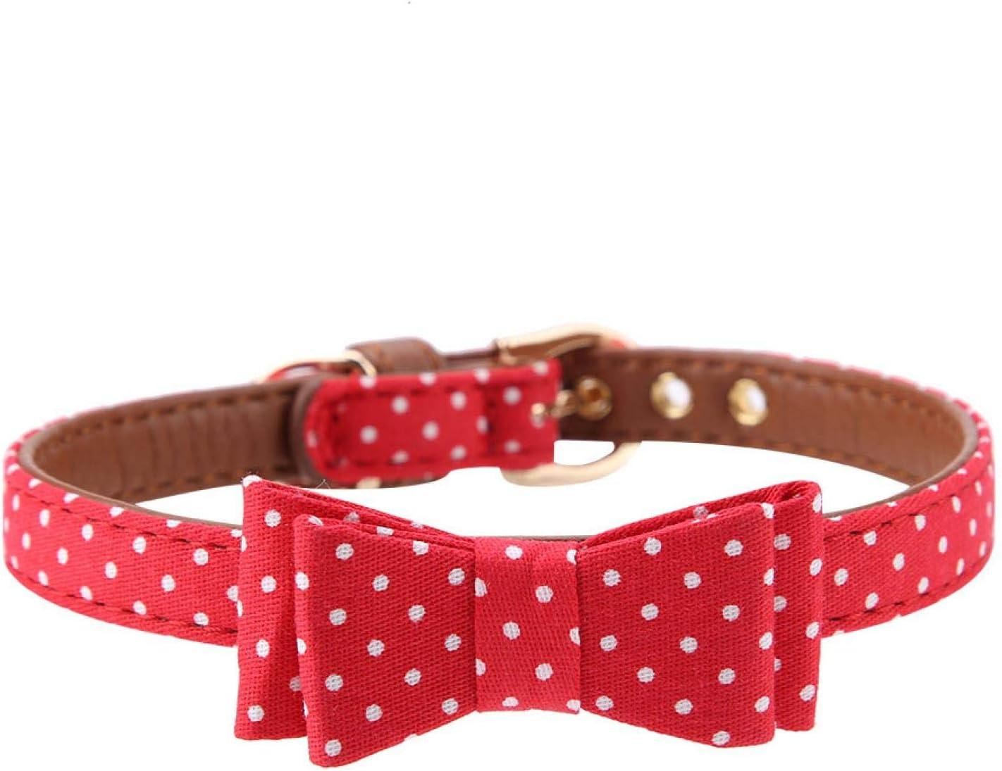 EVTSCAN Pet Collar with Bow, Pet Cat Dog Polka Dot Collar Classic Puppy Bowtie Adjustable PU Leather Dog Bow Tie(A-Red) image number 3