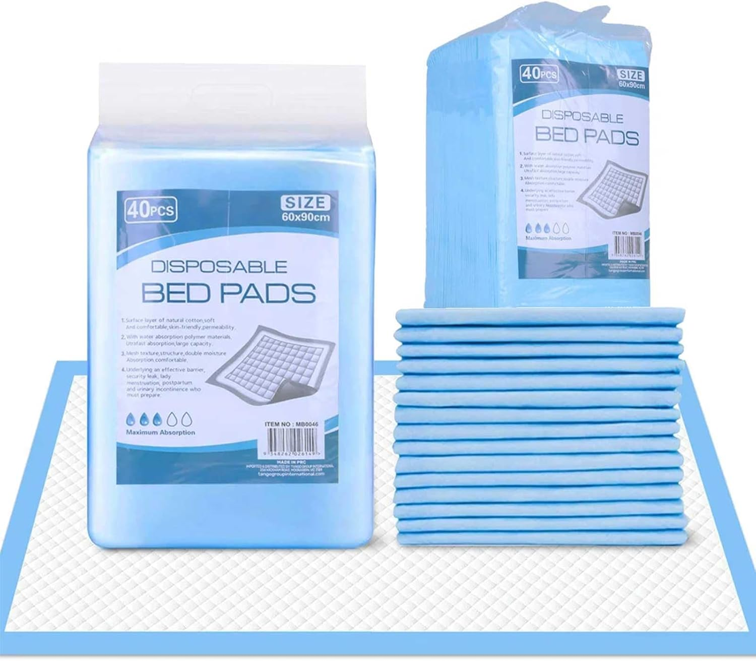 40Pk Adult Disposable Economy Pads Adult Incontinence Disposable Bed Pee Underpads 60 X 90Cm (4 Pack) image number 1