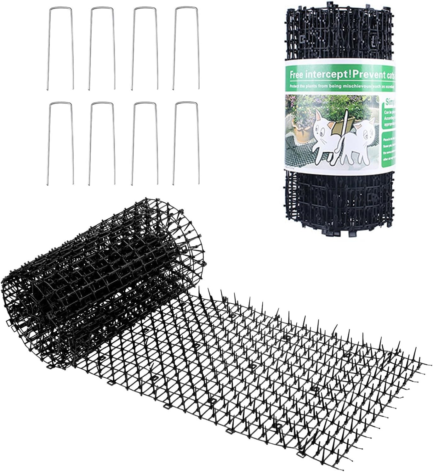 6.6 FT Cat Scat Mat with Spikes Black Cat Deterrent Mats Plastic Scat Mat for Cats Include 8 Staples